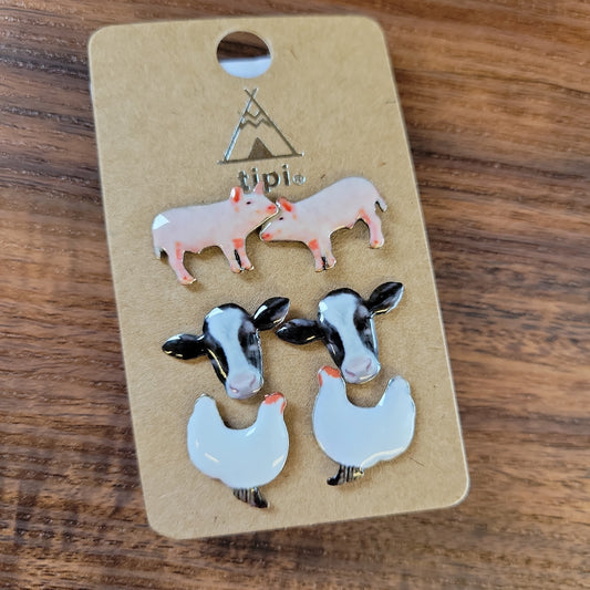 Farm Animal Earring Trio