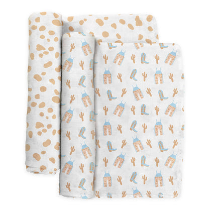 Swaddle Blanket Set Howdy Partner Blue