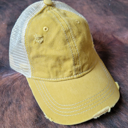 C.C. Washed Mesh Back High Pony Hat - Mustard