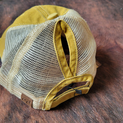 C.C. Washed Mesh Back High Pony Hat - Mustard