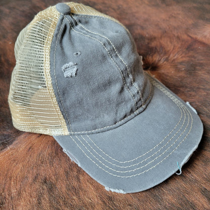 C.C. Washed Mesh Back High Pony Hat - Grey