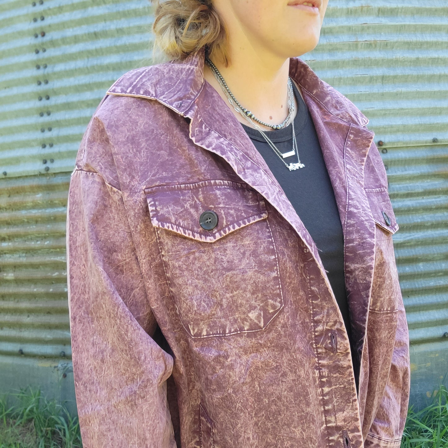 Mineral Washed Button Up - Eggplant