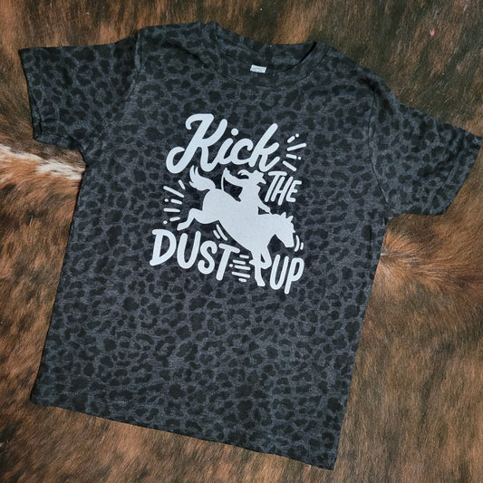 Kick The Dust Up - Kids Black Leopard Tee