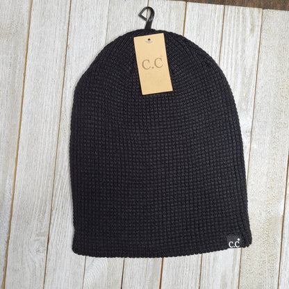 Unisex Waffle Knit Cuffed/Slouchy CC Beanie