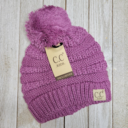 Kids Solid Pom CC Beanies