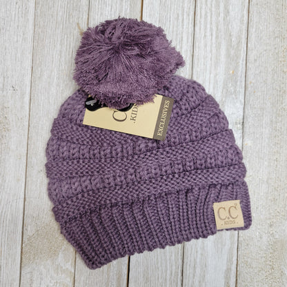 Kids Solid Pom CC Beanies