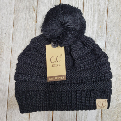 Kids Solid Pom CC Beanies