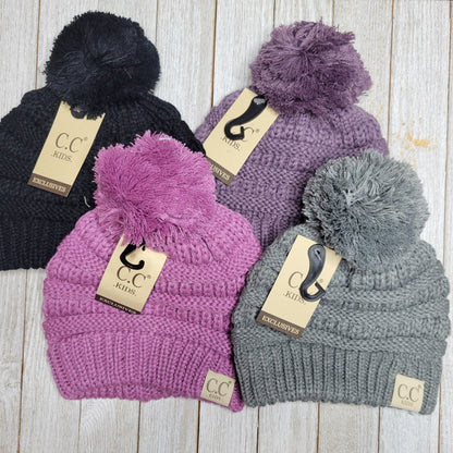 Kids Solid Pom CC Beanies