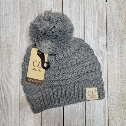 Kids Solid Pom CC Beanies