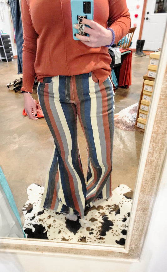 Multi Colored Striped Bell Bottom Flares