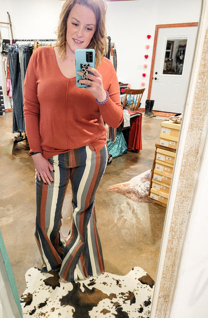 Multi Colored Striped Bell Bottom Flares