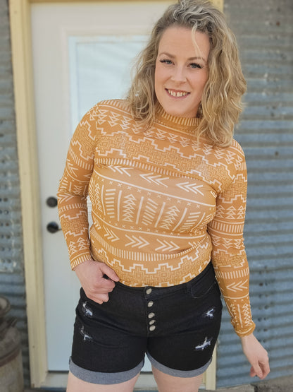 Sunrise Mountain Mesh long sleeve top, mustard yellow