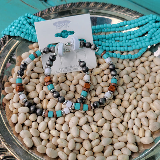 Western Navajo Pearl Multi Bead Mix Hoop Earring