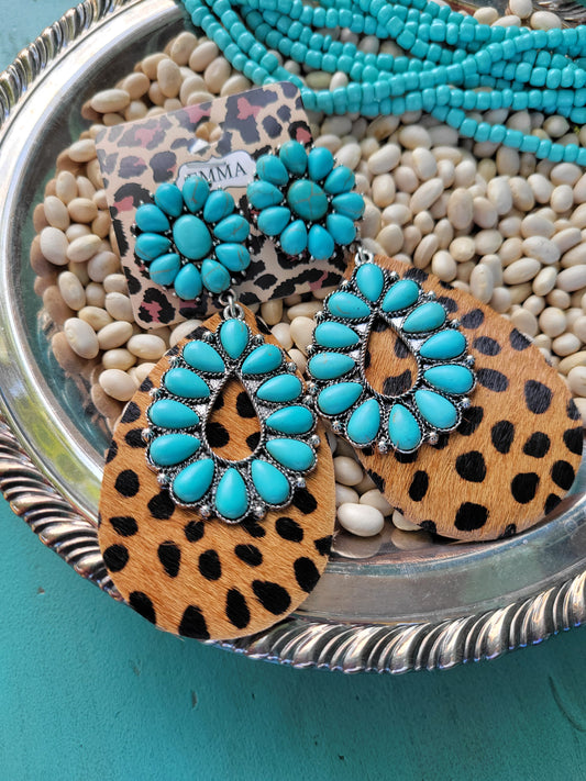 Turquoise and Leopard Earrings