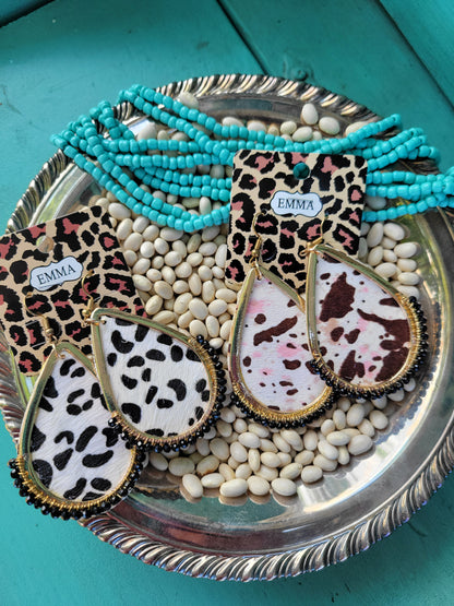 Cow Print Drop Earrings