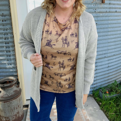 Waffle Knit Sweater Cardigan - Heathered Mocha