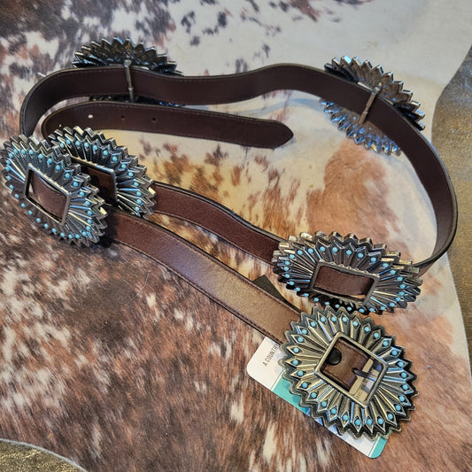 Turquoise Stone Flower Concho Belt