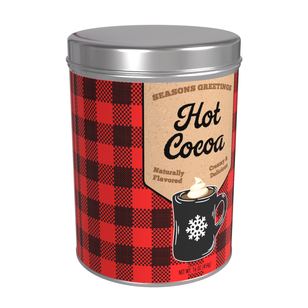 Season's Greetings Red Plaid Chocolate Hot Cocoa (16oz Round