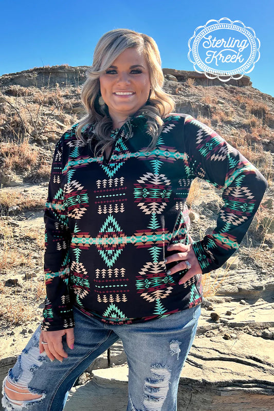 Cabin Fever Aztec Print Quarter Zip Pulloiver