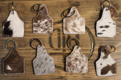 Cowhide Cow Tag Keychains