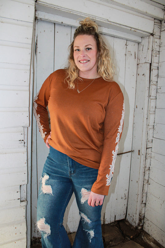 Pip'n Hot long sleeve - saddle - rust mesh cutout sleeve