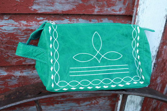 Turquoise Boot Stitch Leather Toiletry Bag