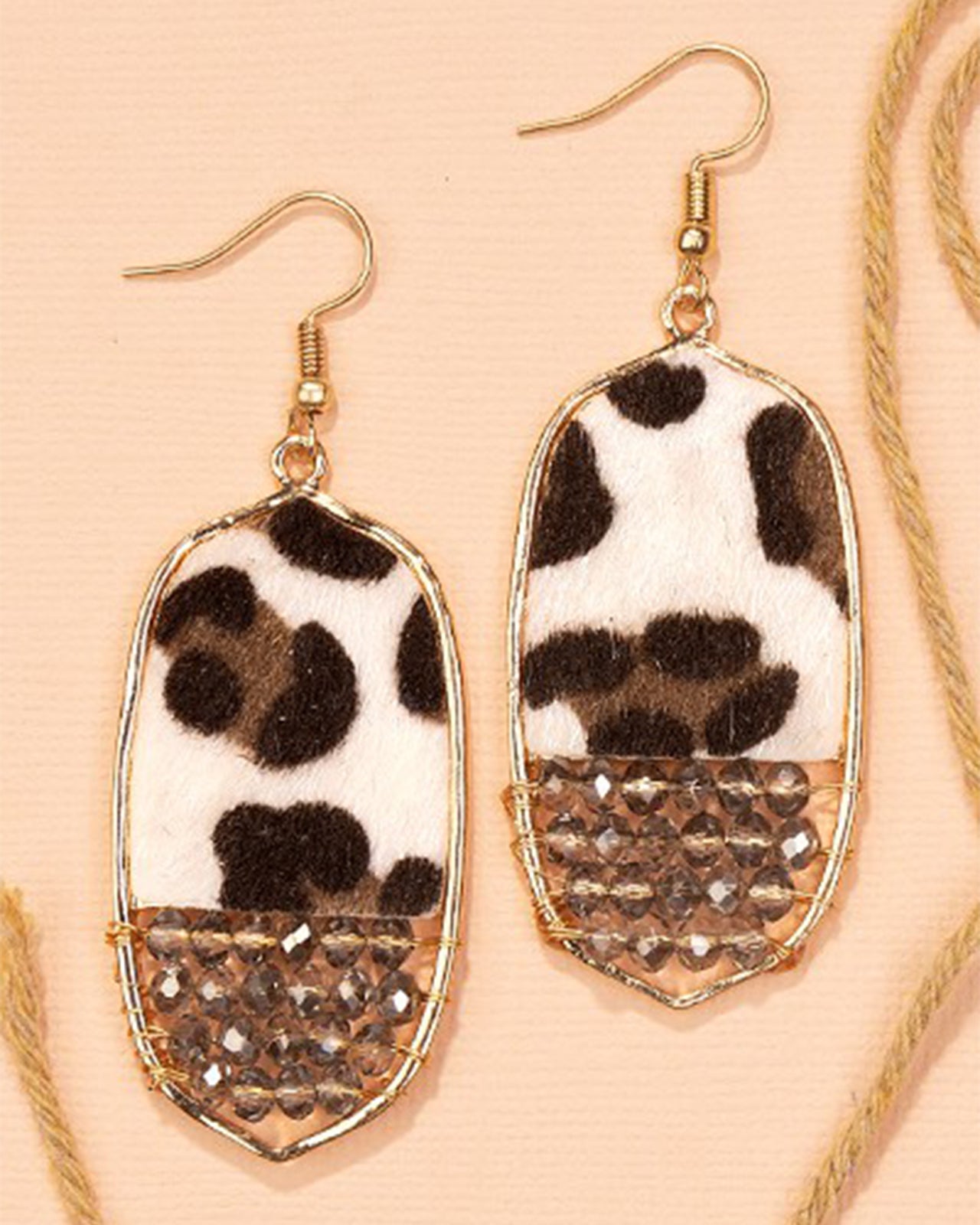 Hide and Beads Earrings - White Cowhide