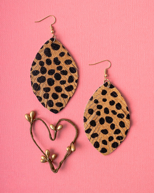 Leopard Print Feathered Earrings