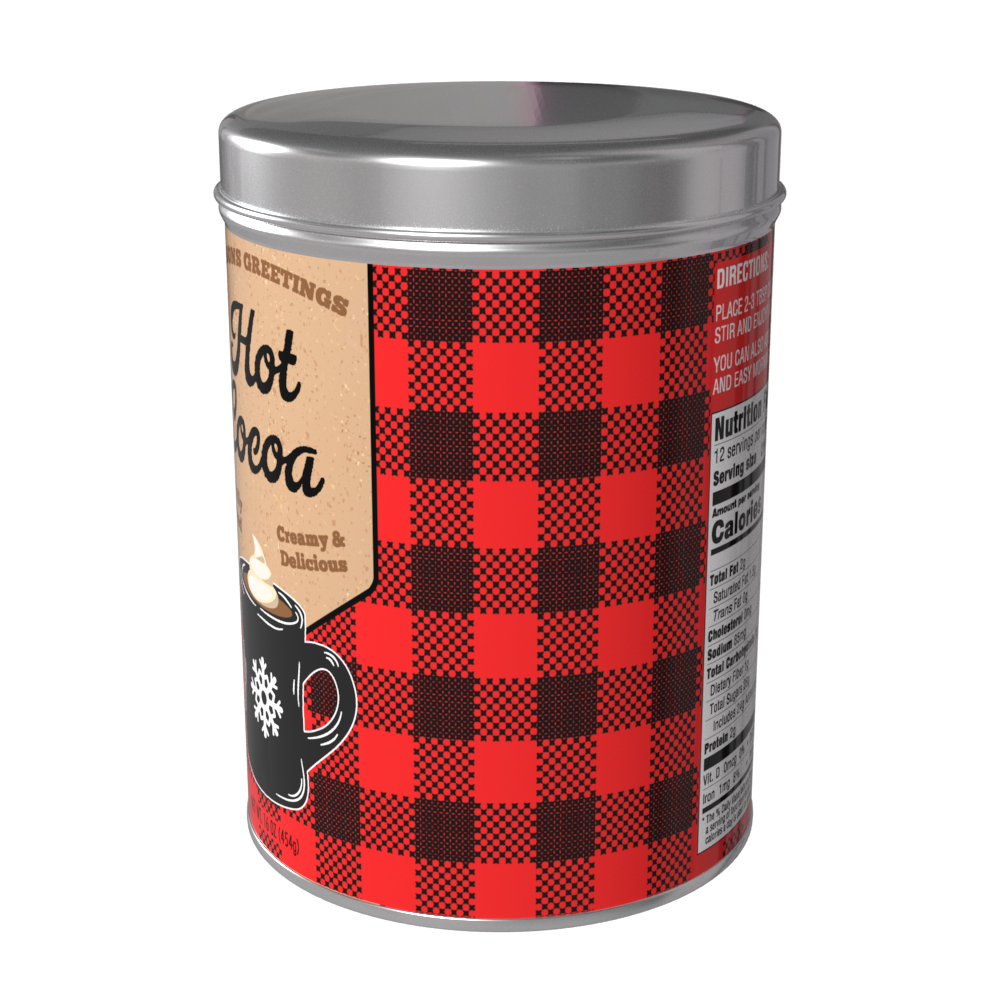 Season's Greetings Red Plaid Chocolate Hot Cocoa (16oz Round