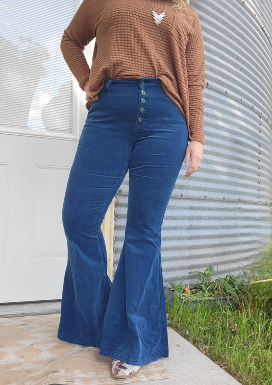 Corduroy Flare Jeans - Navy