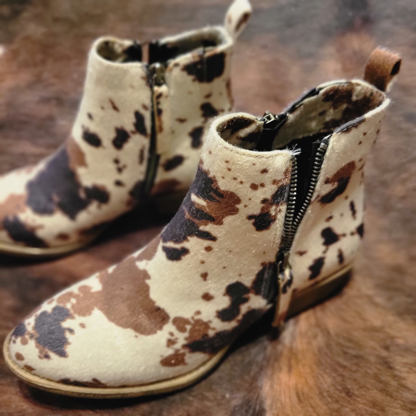 Very G Chisel Booties - Cow Print