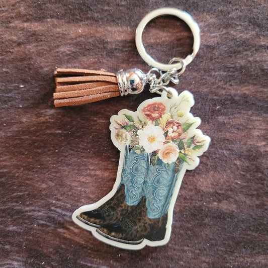 Blue Boots Acrylic Keychain with Tassel