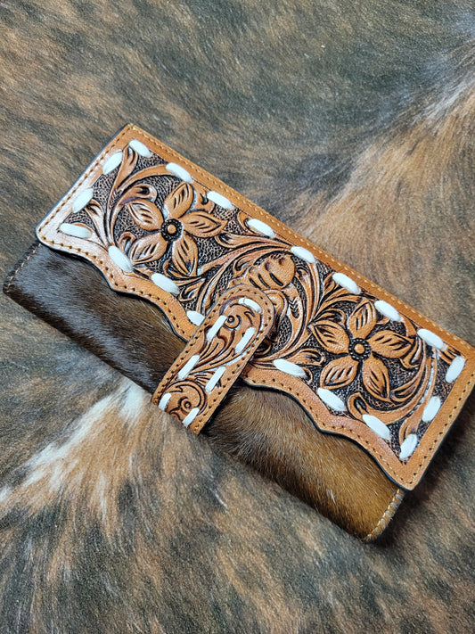 Tooled Leather/ Hair on Hide Wallet