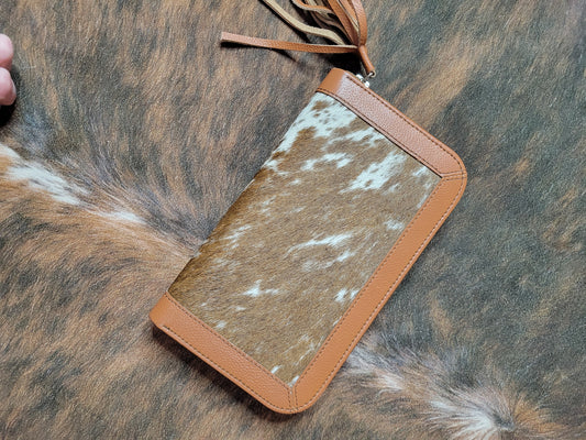 Brown Cow Hide Zipper Wallet