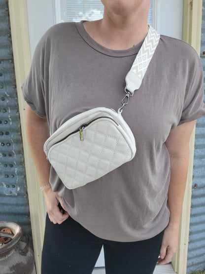 Quilted Vegan Leather Crossbody Purse - Ivory