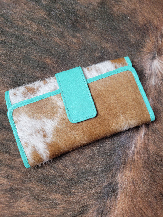 Teal/ Tan Cow Hide Wallet