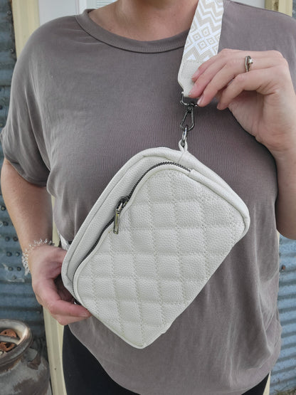 Quilted Vegan Leather Crossbody Purse - Ivory