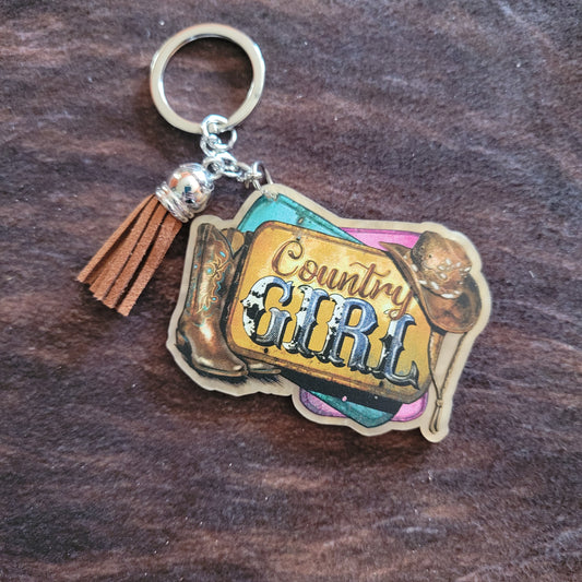 Country Girl Acrylic Keychain with Tassel