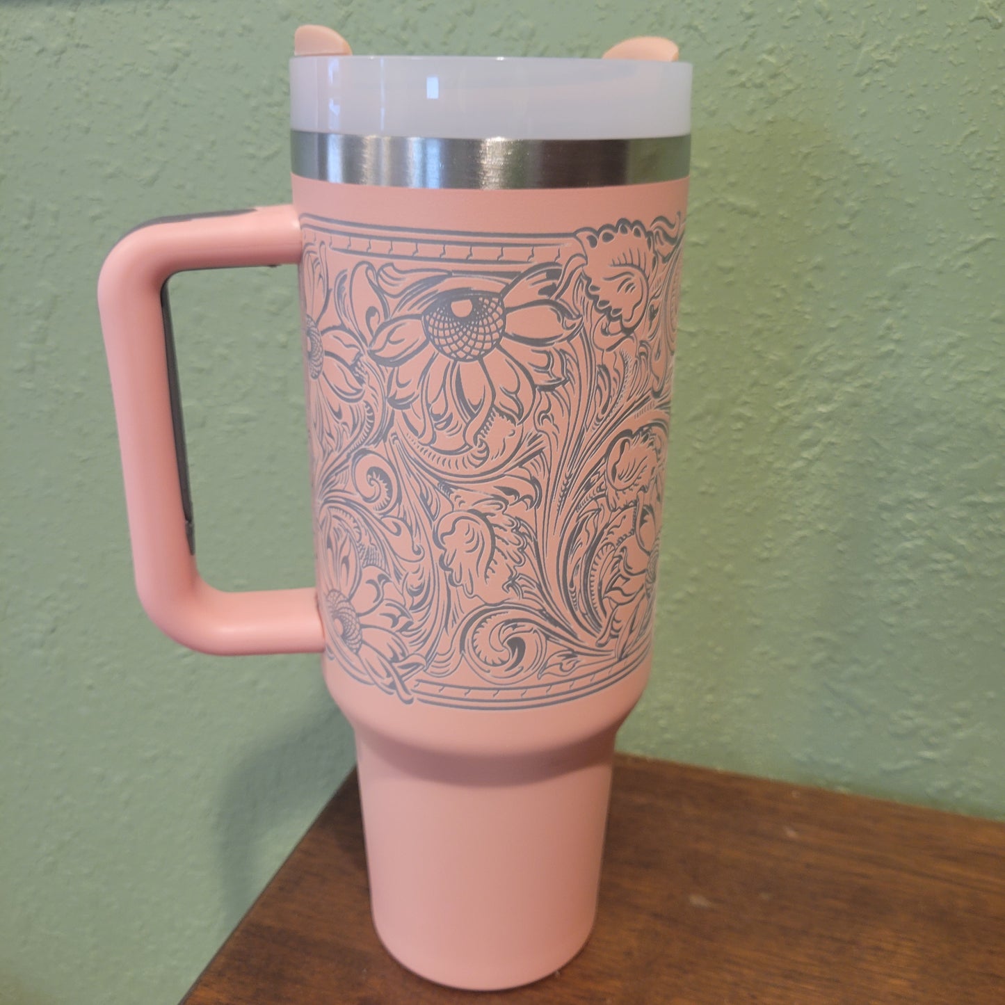 40oz Tumbler - Tooled Sunflower