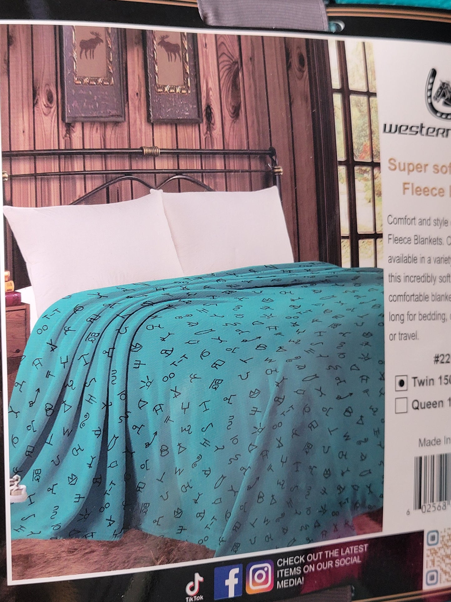 Mia Twin Size Throw Blanket - Turquoise Cattle Brands