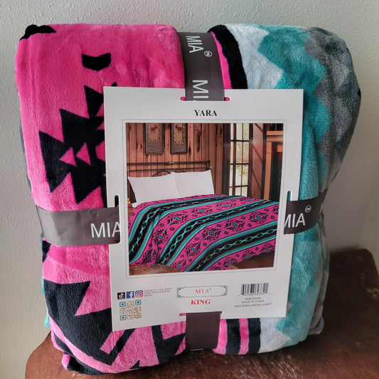 Hot Pink western aztec king size blanket Yara