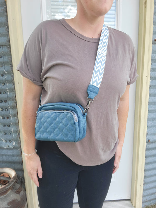 Quilted Vegan Leather Crossbody Purse - Cool Blue