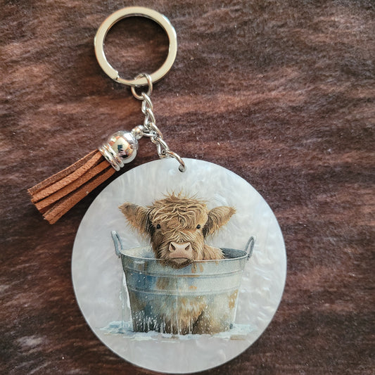 Highlander Baby in Tub Acrylic Keychain with Tassel