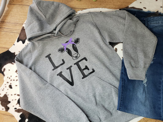 Cow LOVE Hooded Sweatshirt - Purple Bow - Gravel Road Mercantile